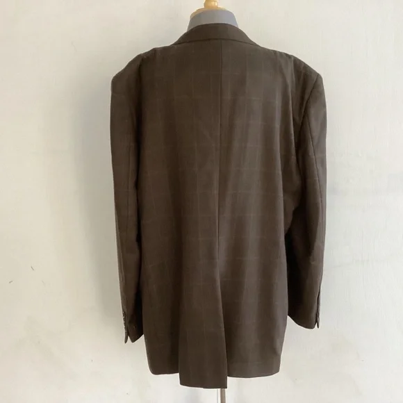 Joseph & Feiss Gold brown windowpane plaid wool 2 button notch collar jacket 46L - Picture 4 of 13